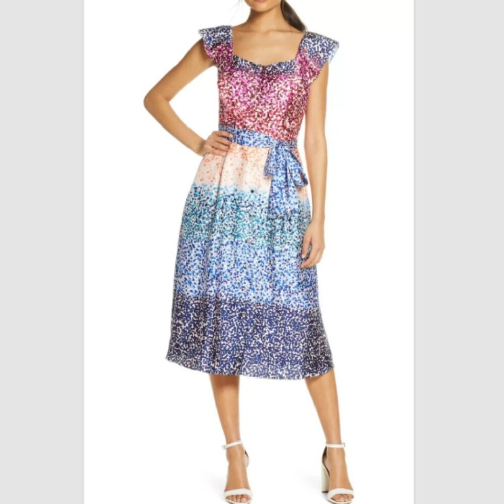 Julia Jordan Women's 6 Dress Multicolor Short‎ Flutter Sleeve Ruffle Polka Dot